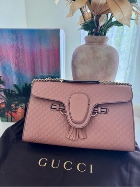Gucci Dusty Pink Leather Tassel Chain Shoulder Bag